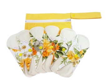 Reusable Organic Cloth Pads – 6 Pack 9" / 24cm Regular Flow, Washable and Waterproof, Made in Europe