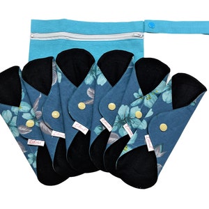 Lilind® 6er Pack schwarze Stoffpads, wiederverwendbare Menstruations-Damenbinden, Starter-Set