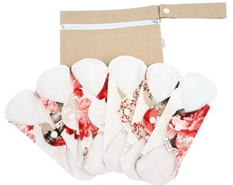 Cloth Pads, Reusable Waterproof Menstrual Sanitary Napkins, Red peonies, Mother’s Day gifts