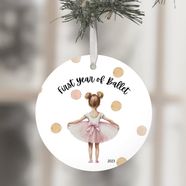 Little Girl Ballerina Ornament | Christmas Gift for Ballet Dancer | First Year of Ballet with Pink Tutu 2023 | Ballerina Keepsake Decor