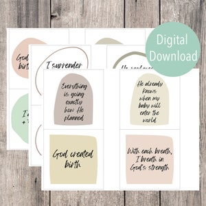 Cartes d’affirmation de naissance biblique imprimables - 12 affirmations de naissance chrétiennes pour future maman - Citations de naissance + mantras pour une naissance positive