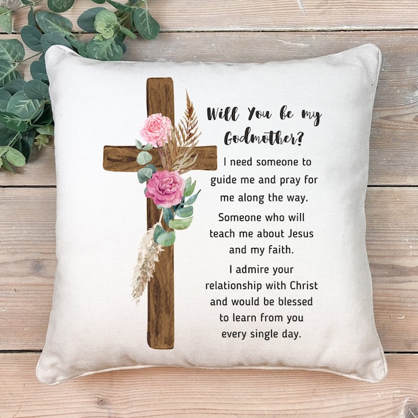 Unique Godmother Proposal Pillow | Will You Be My Godmother? Poem from Godchild | Gift for God Mother from Godbaby (14x14)