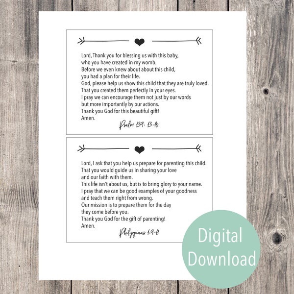 Printable Pregnancy Prayer Card - Scripture Bible Verse Cards - Memory Cards for babies in the womb - First Time Mom Gift