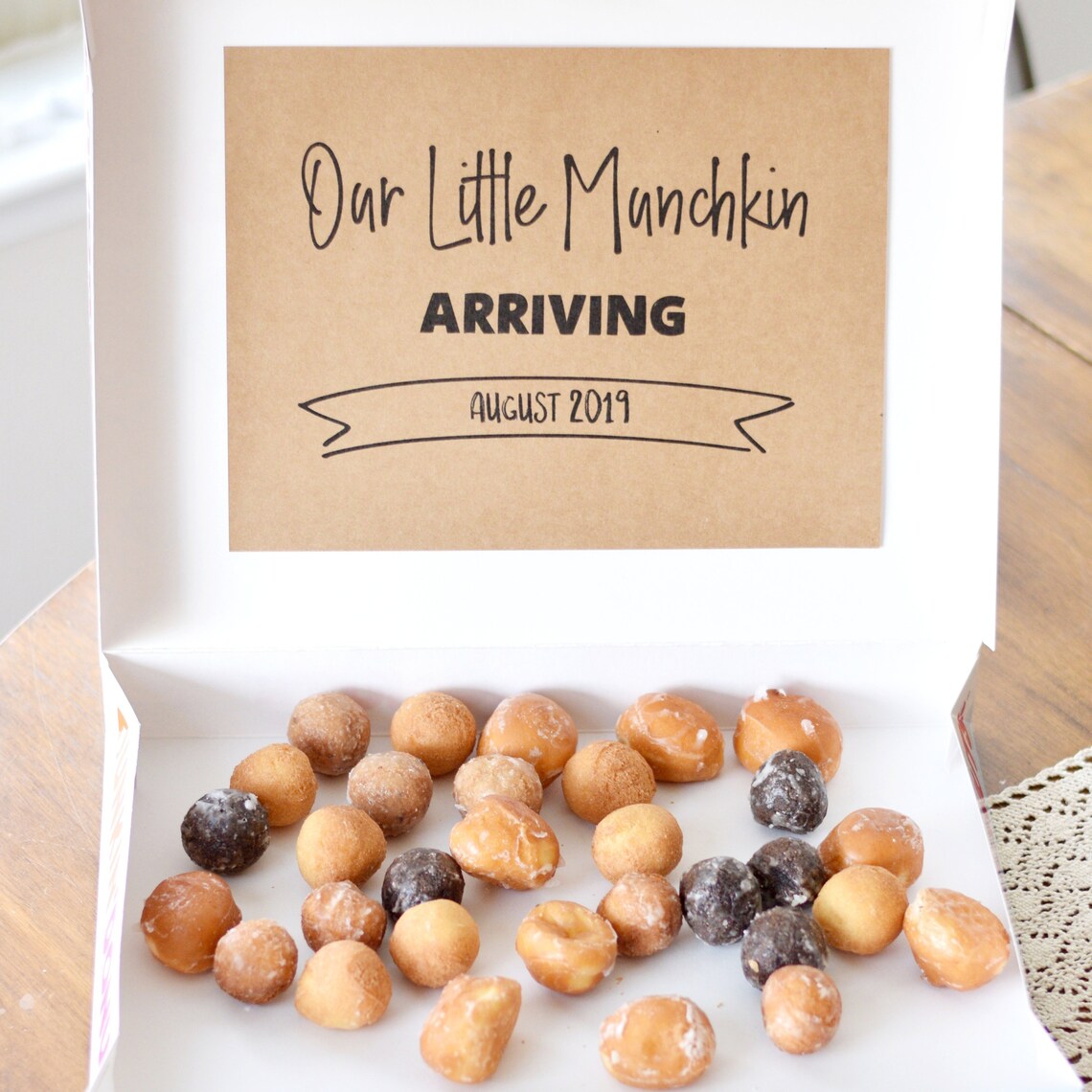 Donut Box Pregnancy Announcement Printable Sign Munchkin Baby Shower We ...