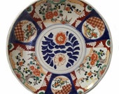 Antique japanese imari hand painted blue white orange gold platter plate