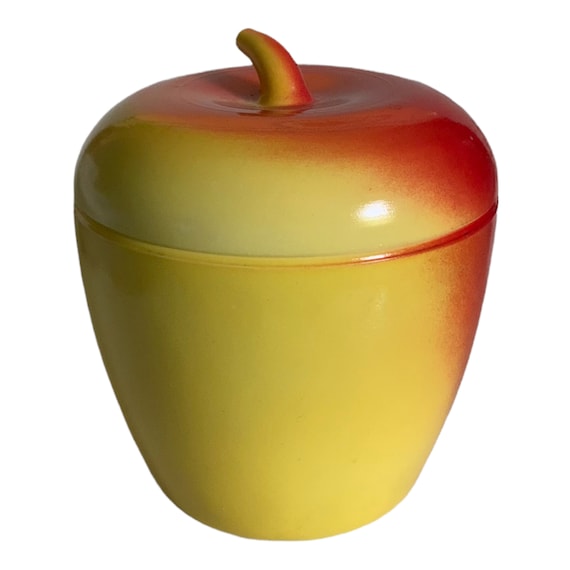 Vintage Apple Glass Jam Jelly Figural Jar Kitchen Decor Retro Whimsical