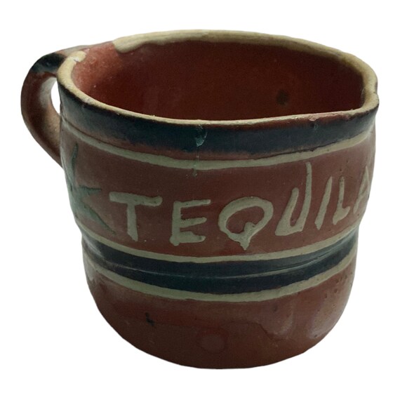 AM Vintage Taxco Mexico 1950s Tequila Cup Clay Hand Painted Mexican Souvenir