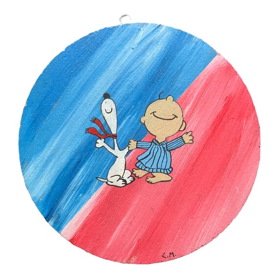 AM Vintage Hand Painted Original Art Charlie Brown Drawing Painting Cartoon Plaque