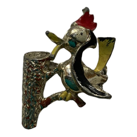 Vintage Woodpecker Wood Pecker Pin Brooch Costume Jewelry Painted