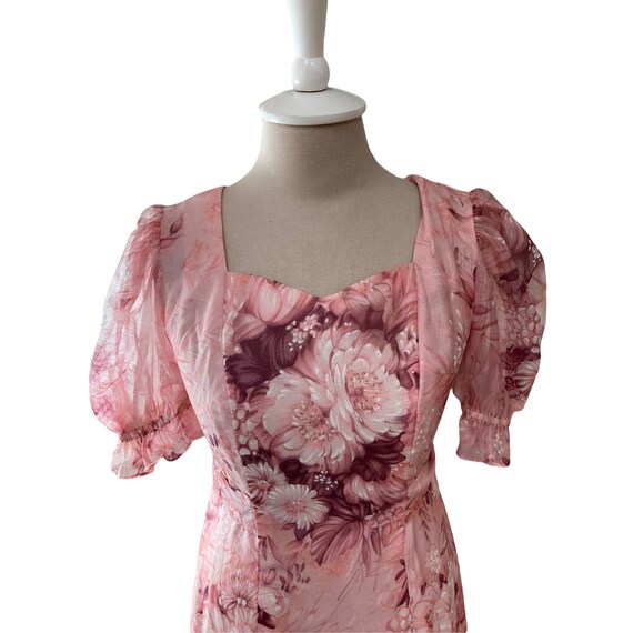 Vintage 1970s Prom Dress Boho Hippie Flower Child Cottage Core Formal Maxi Floor Length Pink Handmade