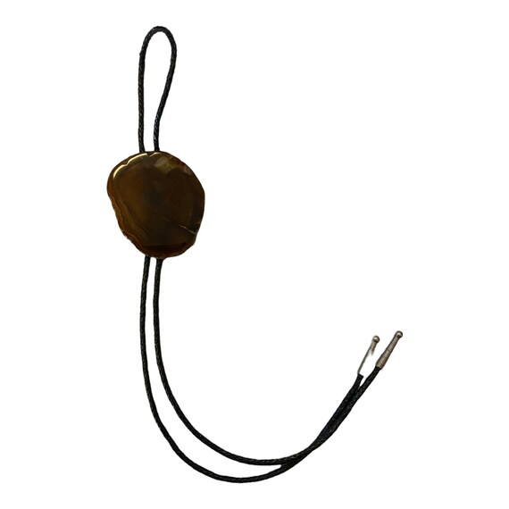 Vintage Bolo Tie Handmade Polished Agate Brown Sliced Leather Old West Western Cowboy