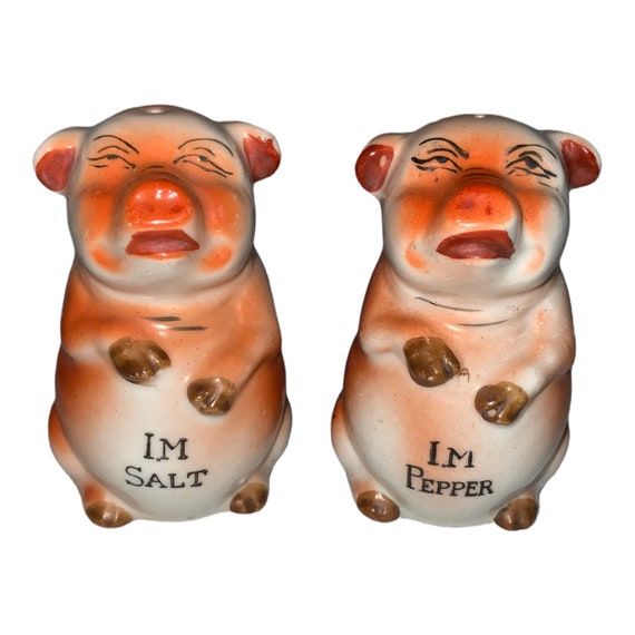 Vintage Antique Pig Piggy Salt Pepper Shaker Shakers Whimsical Kitchen Decor