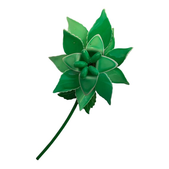 AM Vintage Green Floral Brooch Pin 60s Retro Vibrant Loud Costume Jewelry