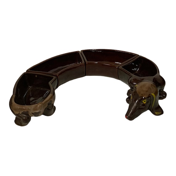 Vintage Artmark Art Mark Pottery mid century Dachshund Dog Serving Dish Divided Weiner Dog Whimsical Retro