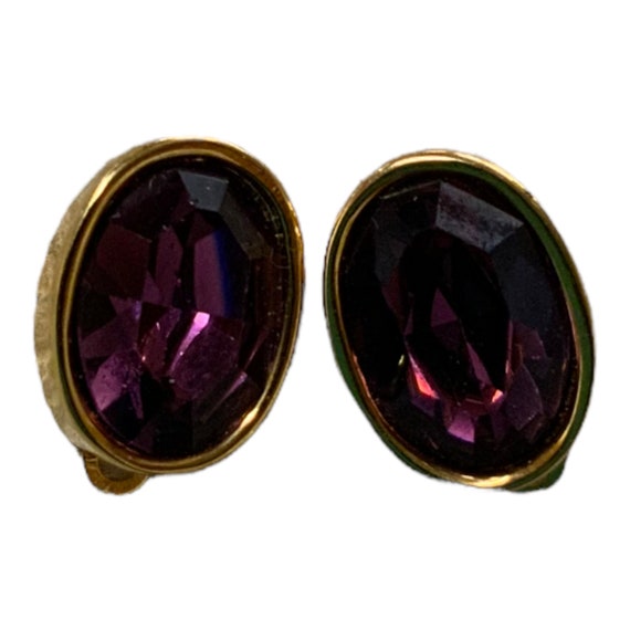 AM Vintage Clip On Earrings Anne Klein AK Purple Stone Costume Jewelry Fashion