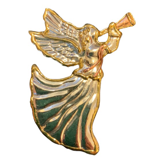 Vintage Retro Whimsical Jewelry Brooch Pin Handmade Trumpeting Angel Religious Angel Angels