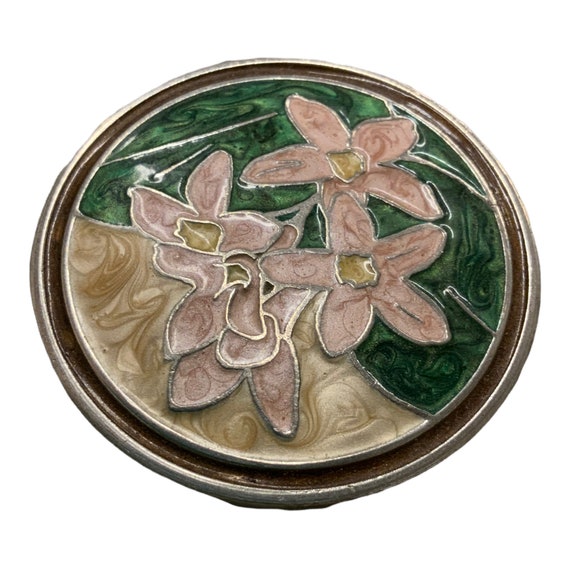 Vintage Fredericton Aitkens Pewter Trinket Memory Box Enameled Mayflower