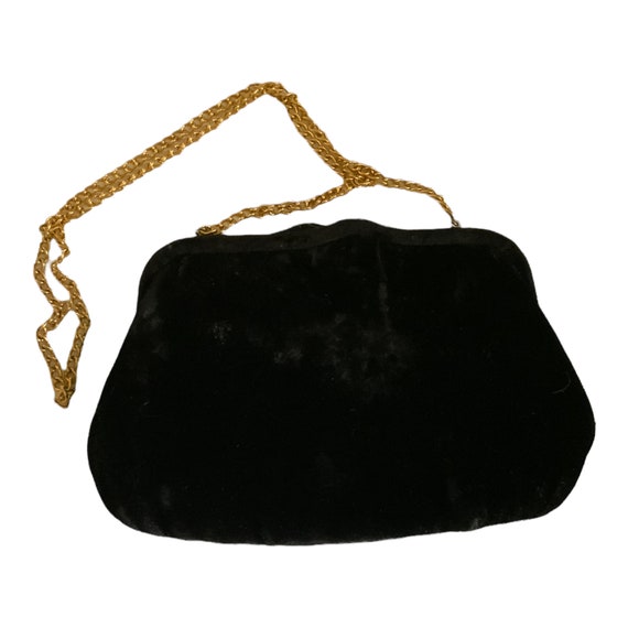 Vintage Black Velvet Purse Handbag Evening Bag Clutch Chain Ande Fashion