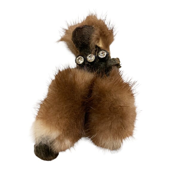 Vintage Mink Fur Brooch Pin Costume Jewelry 1930s Dog Fashion Retro
