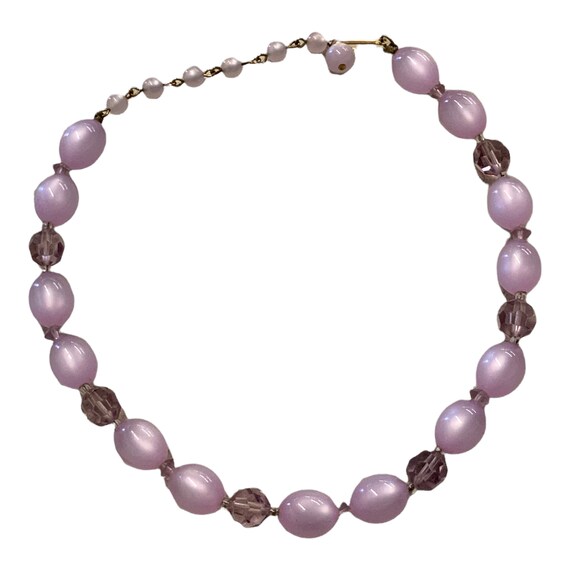 AM Vintage Retro Pale Pink Lavender Glass Beaded Crystal Choker Necklace Fashion Jewelry