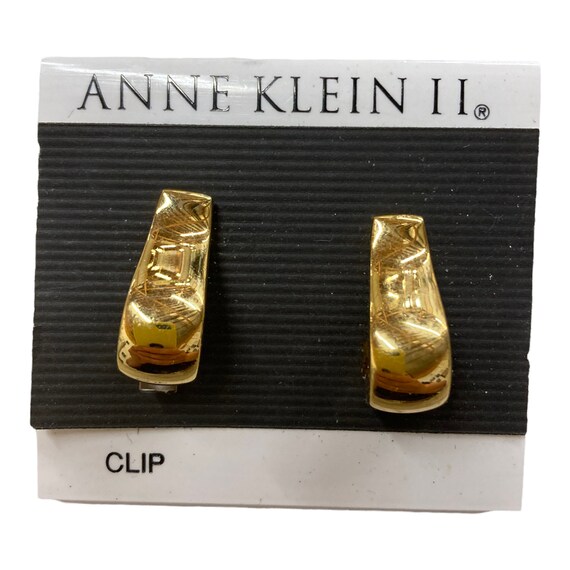 AM Vintage Clip On Earrings Anne Klein II AK Gold Toned Hoop Costume Jewelry Fashion