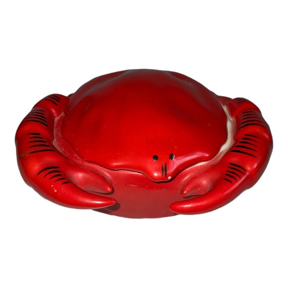 Vintage 1950s Retro Red Crab Butter Dish Covered Trinket Nautical Jewelry Box PV Czechoslovakia