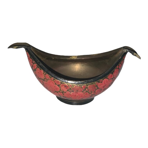 AM Vintage Handmade Ashtray Brass Enameled Nepal Cigarette Bowl Ali-Brothers Hassanabad