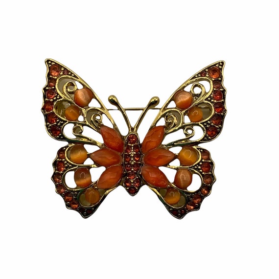 Art.206 Gorgeous Vibrant sparkle Autumn colors figural butterfly brooch-ancient  collectible brooch wcopper  finish and unfoiled stones