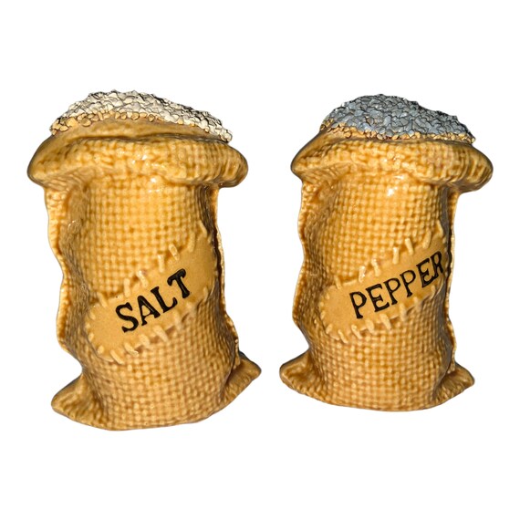 Vintage Porcelain Salt Pepper Shaker Shakers Burlap Sack Sacks Our Own Import Japan Mid Century Whimsical Kitsch