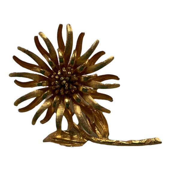 Vintage Costume Jewelry Brooch Pin Floral Flower Chrysanthemum Mum Gold Toned Fall Wardrobe