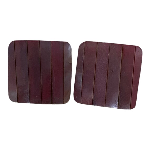 Vintage 80s 1980s Statement Square Clip On Earrings Pink Mother of Pearl Shell