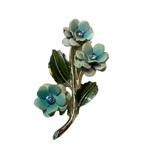 Vintage Floral Bouquet Brooch Pin Retro Costume Jewelry Blue Flowers