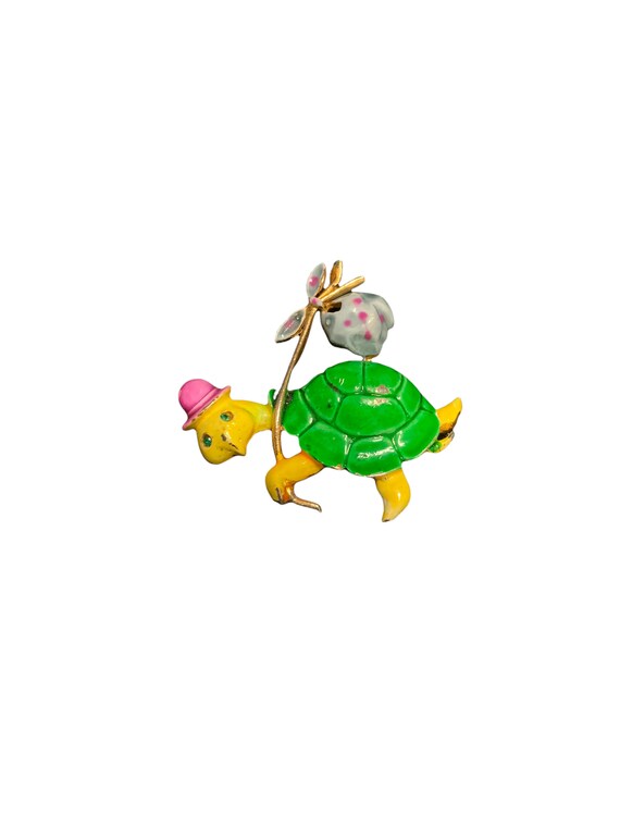 Vintage Retro Whimsical Jewelry Brooch Pin Turtle Terrapin Hobo Hitchhiker Rucksack Funny Cute