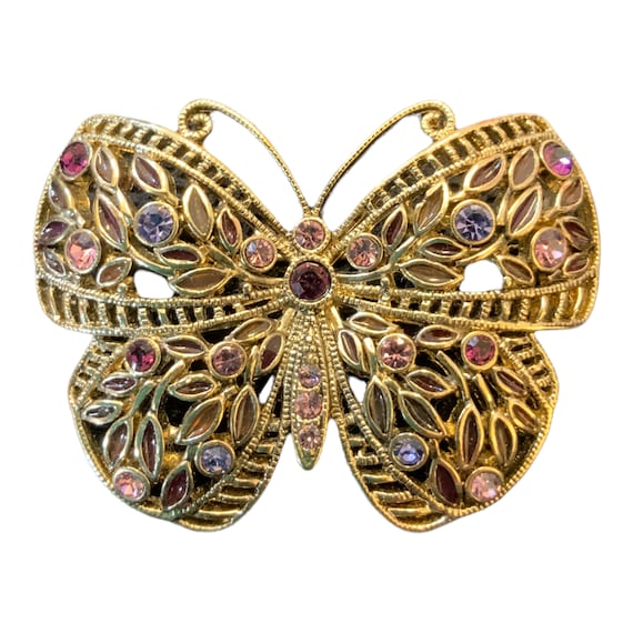 Vintage Bling Nature Lover Butterfly Brooch Pin Costume Jewelry Rhinestone Bling