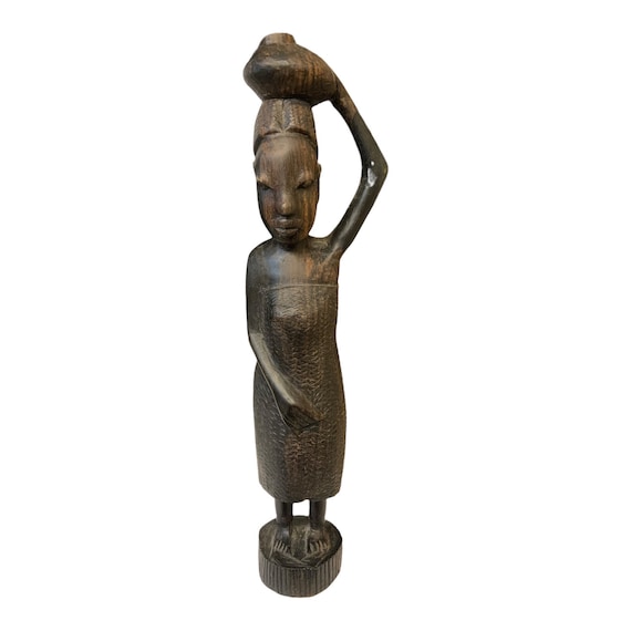 AM Vintage Wood Wooden Carved Woman Africa African Sculpture Figurine