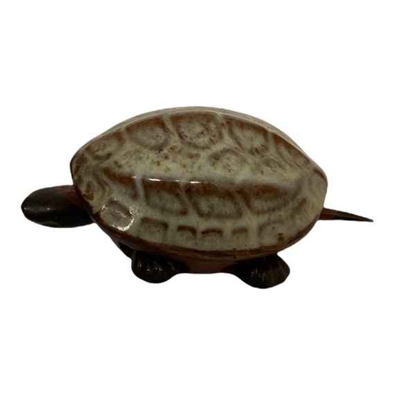AM Vintage Glazed Terra Cotta Pottery Turtle Figurine Moveable Hong Kong