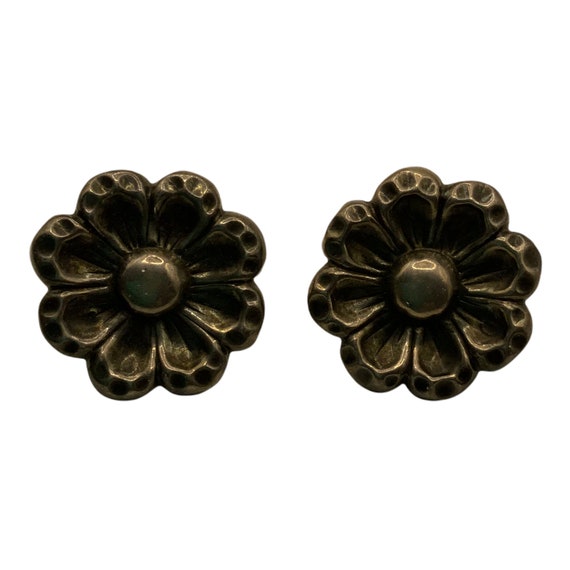 Vintage Sterling Silver Floral Flowers Screw Back Earrings Costume Jewelry