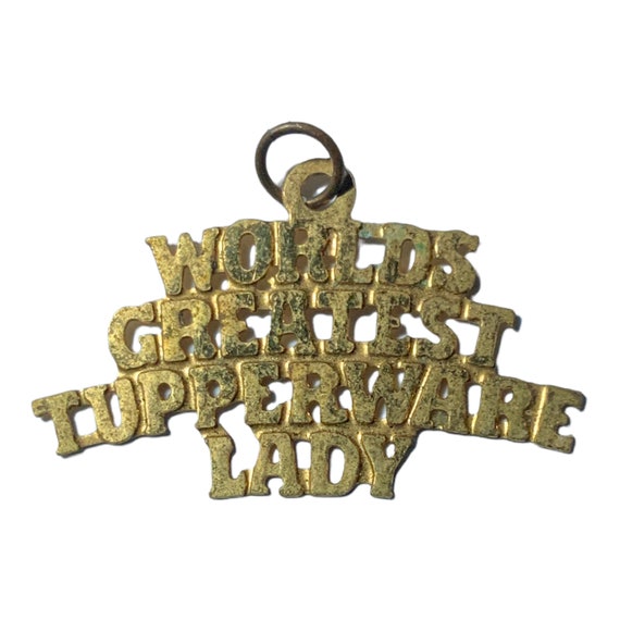Vintage Tupperware Worlds Greatest Tupperware Lady Pendant Charm Necklace Advertising