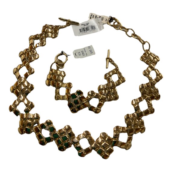 AM Vintage Fashion Statement Bracelet Necklace Gold Colored Squares Citation Large Costume