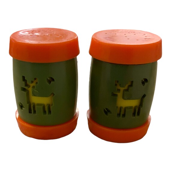 Vintage St. Labre Indian School Montana Solicitation Gift Salt Pepper Salt Pepper Orange Green Plastic