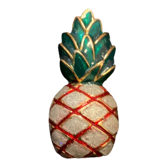Vintage Retro Whimsical Jewelry Brooch Pin Tropical Fruit Bling Glitter Pineapple Enameled