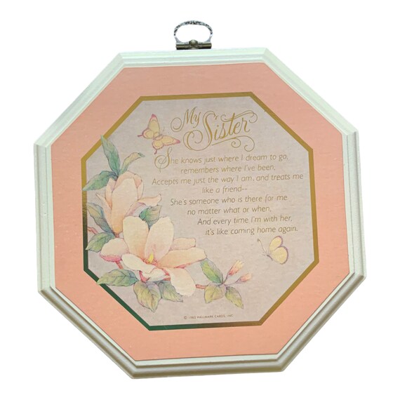 AM Vintage 1983 Sister Plaque Gift Retro 80s Decor Hallmark Floral Butterfly Wall Hanging
