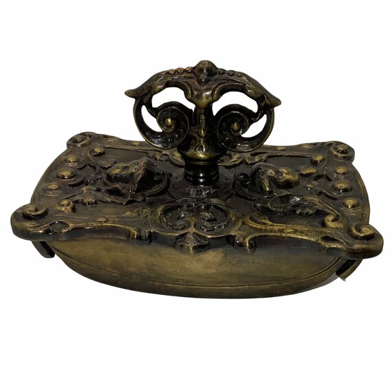Antique Art Nouveau Rocking Ink Blotter Figural Cherub desk rocker, Ink rocker, Desk accessory, Calligraphy, Office decor Vintage