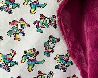 Baby girl blanket made with grateful themed cotton fabric/ Luxe bright plum minky