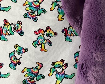 Baby girl blanket made with grateful themed cotton fabric/ Luxe purple minky