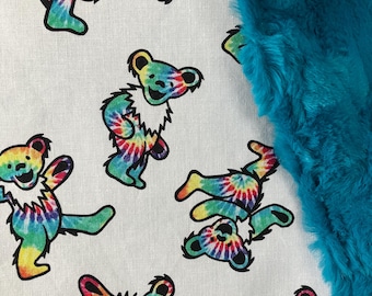 baby blanket made from grateful  themed cotton fabric/ toddler blanket/ Luxe aqua swirl  minky