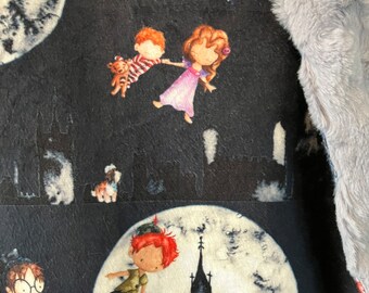 little lovey baby blanket made from Peter Pan themed  minky fabric/  security blanket/luxe gray minky