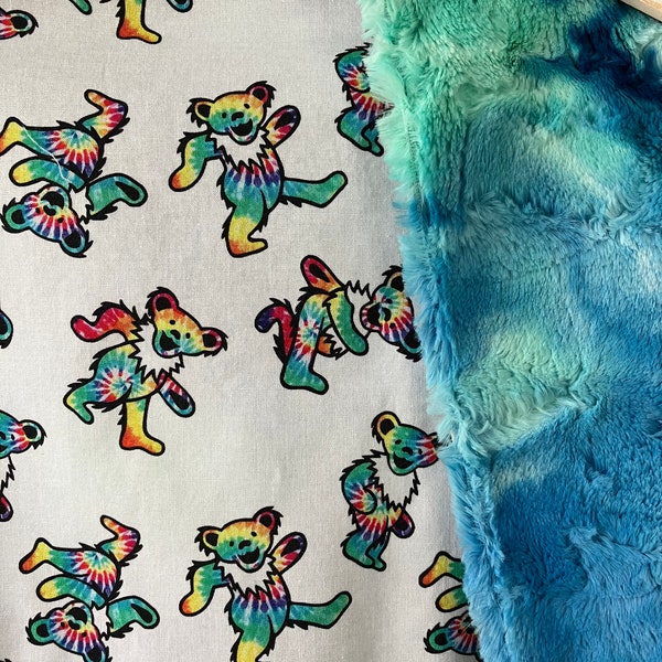 Little lovey baby blanket made with grateful themed cotton fabric/ Luxe green and blue tie dye minky