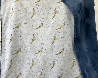 Baby blanket made with white Peter Pan themed cotton fabric/ luxe chambray minky/ gender neutral/ neverland tinker bell