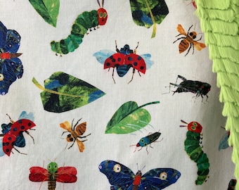 lovey baby blanket made with Eric Carle Very Hungry Caterpillar themed cotton fabric/ luxe bright green texture minky/ bugs